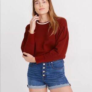 Madewell High-rise denim shorts in derby wash with button fly.